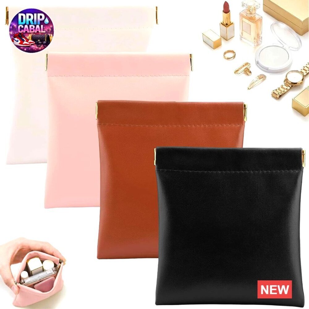 Mini Leather Makeup Bag Set Snap Closure Waterproof Portable Cosmetic Pouch